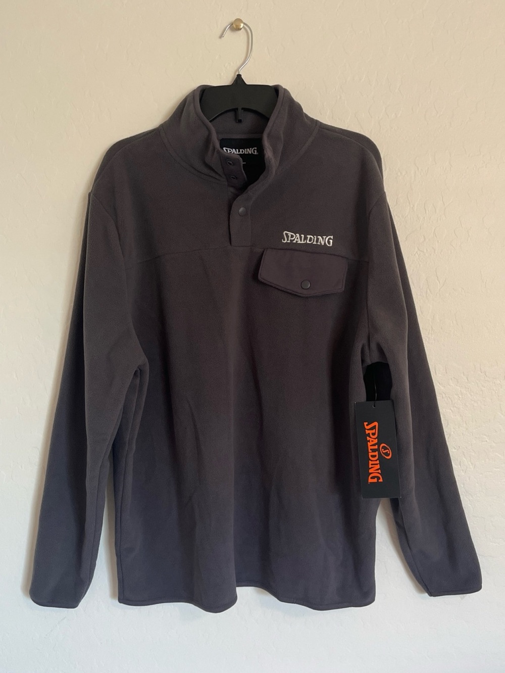 Spalding Men’s Dark Gray Quarter Snap-Front Pullover Fleece Sweater Size L NWT